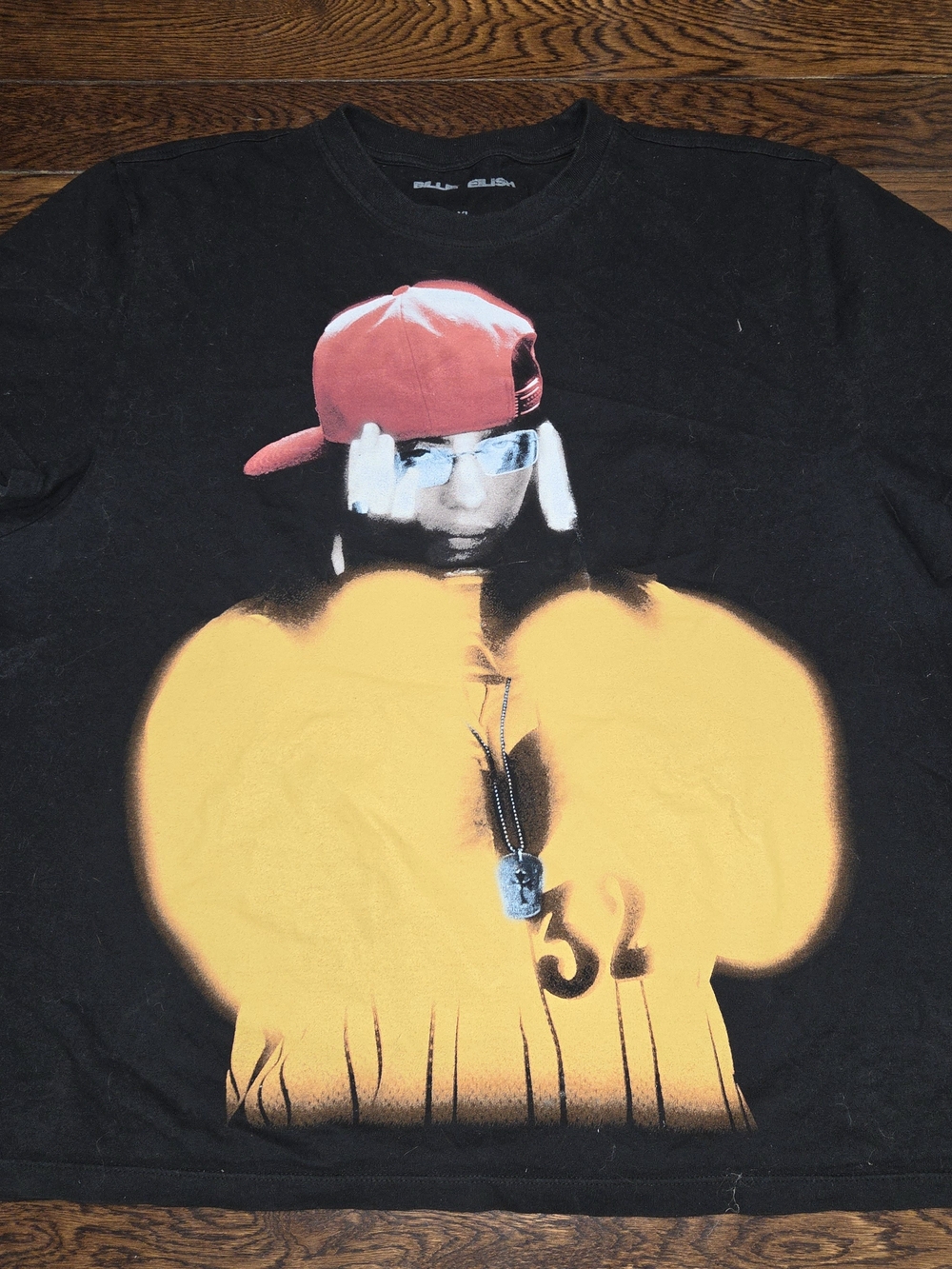 Black Graphic WoMen’s T-Shirt with Yellow Print and Red Cap